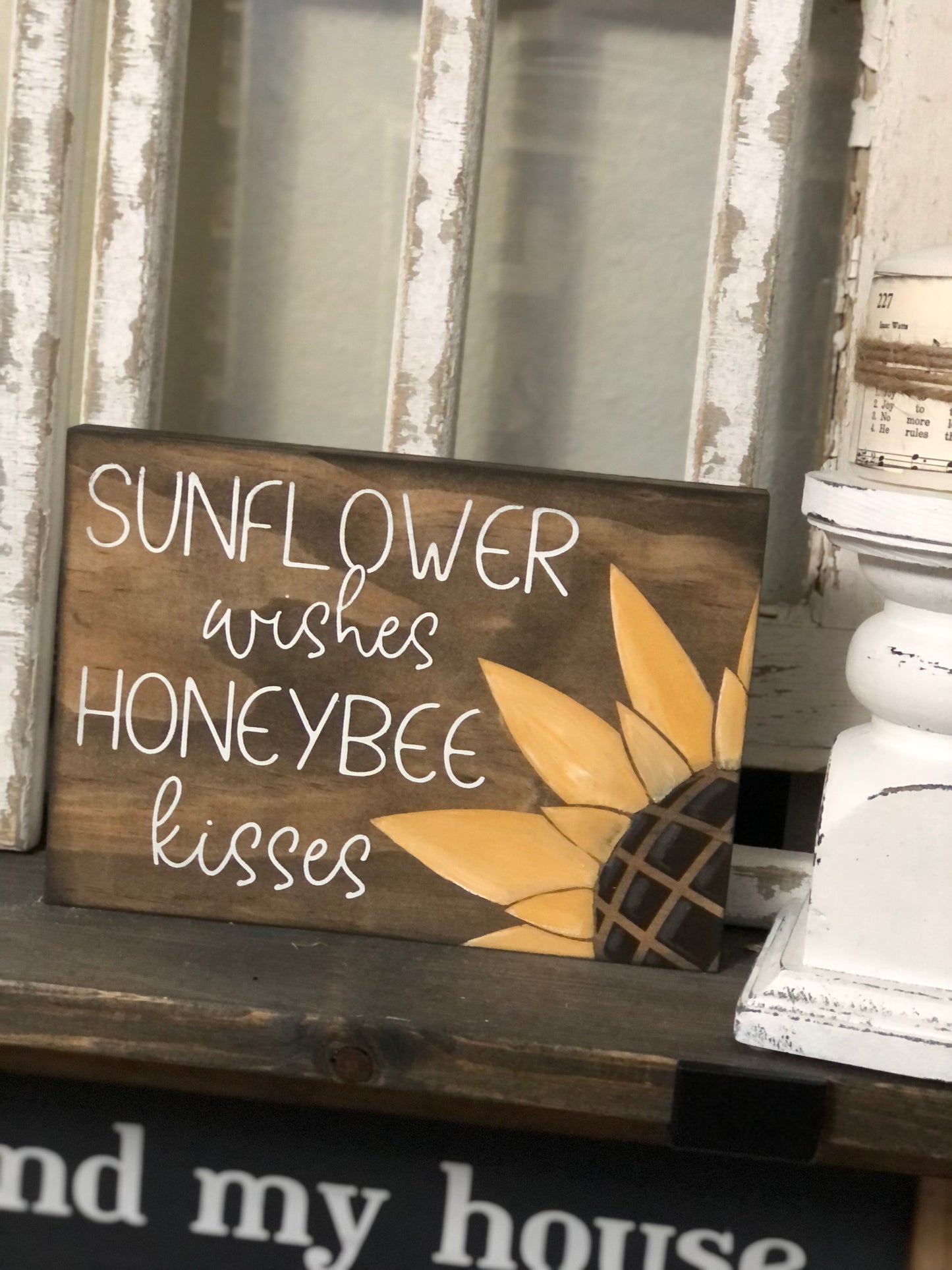 SUNFLOWER WISHES HONEY BEE KISSES - WOOD SIGN