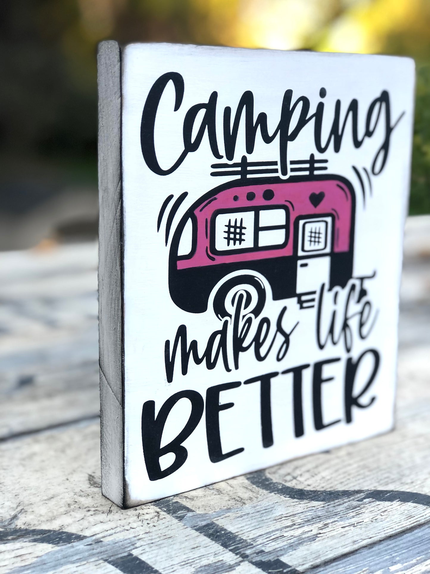 VINTAGE SANTA / CAMPING MAKES LIFE BETTER- WOOD SIGN