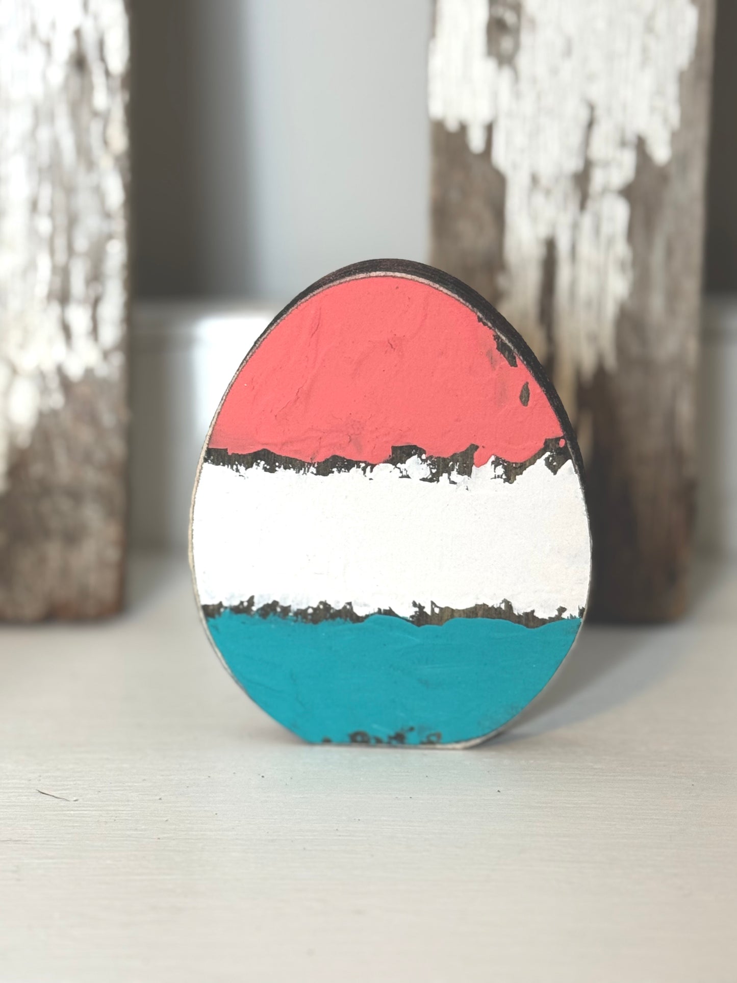 Hand-Painted Wooden Standing Easter Eggs – Unique Spring Decor, Tiered Tray & Easter Basket Filler