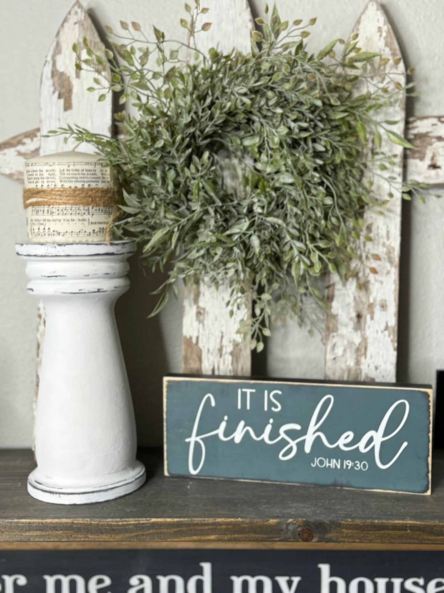 HANDMADE REPURPOSED WOOD CANDLE HOLDER  – UPCYCLED BED POST, TABLE LEG OR BANNISTER, DISTRESSED FINISH - INCLUDES HYMNAL WRAPPED PILLAR CANDLE