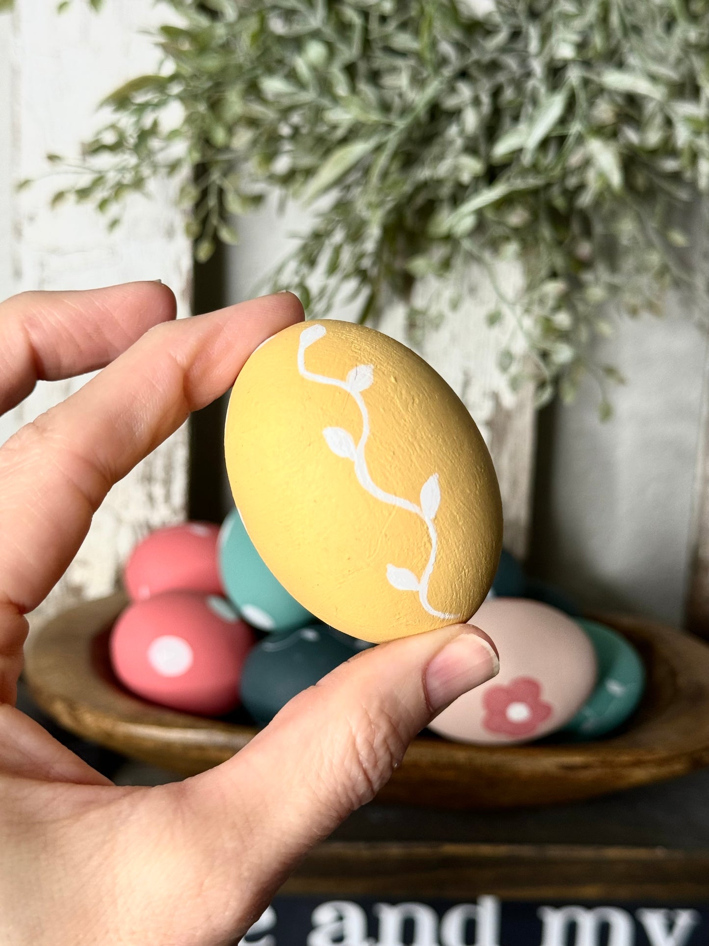 Hand-Painted Wooden Easter Eggs – Unique Spring Decor, Tiered Tray & Easter Basket Filler