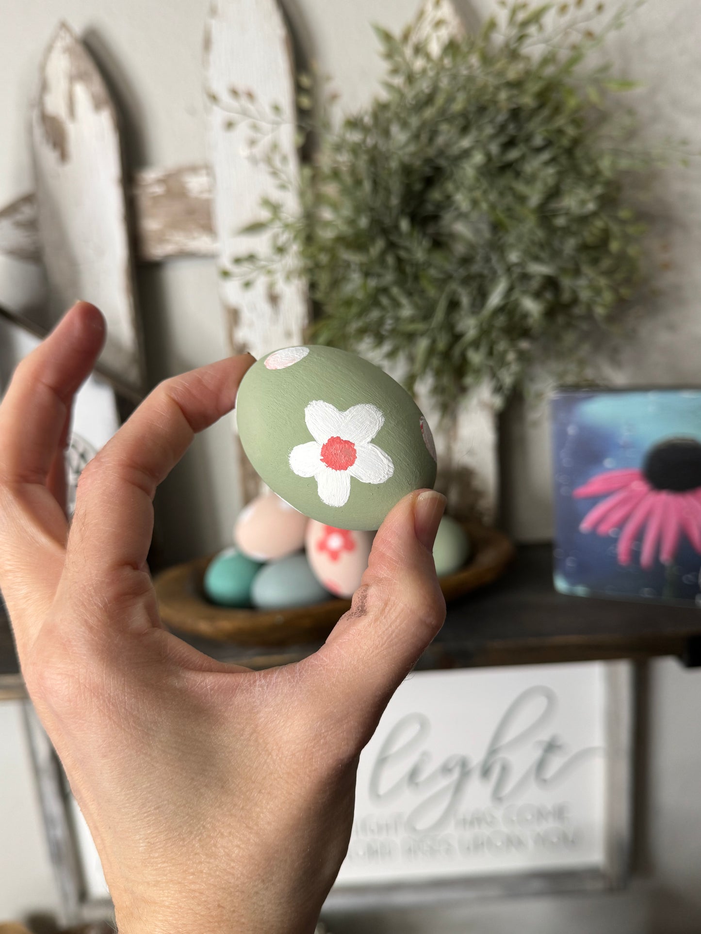 Hand-Painted Wooden Easter Eggs – Unique Spring Decor, Tiered Tray & Easter Basket Filler