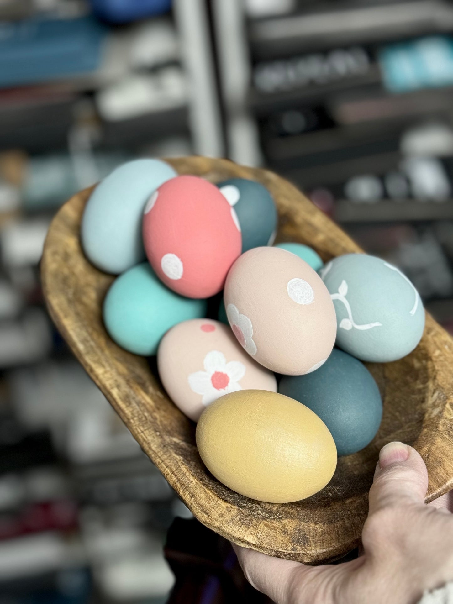 Hand-Painted Wooden Easter Eggs – Unique Spring Decor, Tiered Tray & Easter Basket Filler
