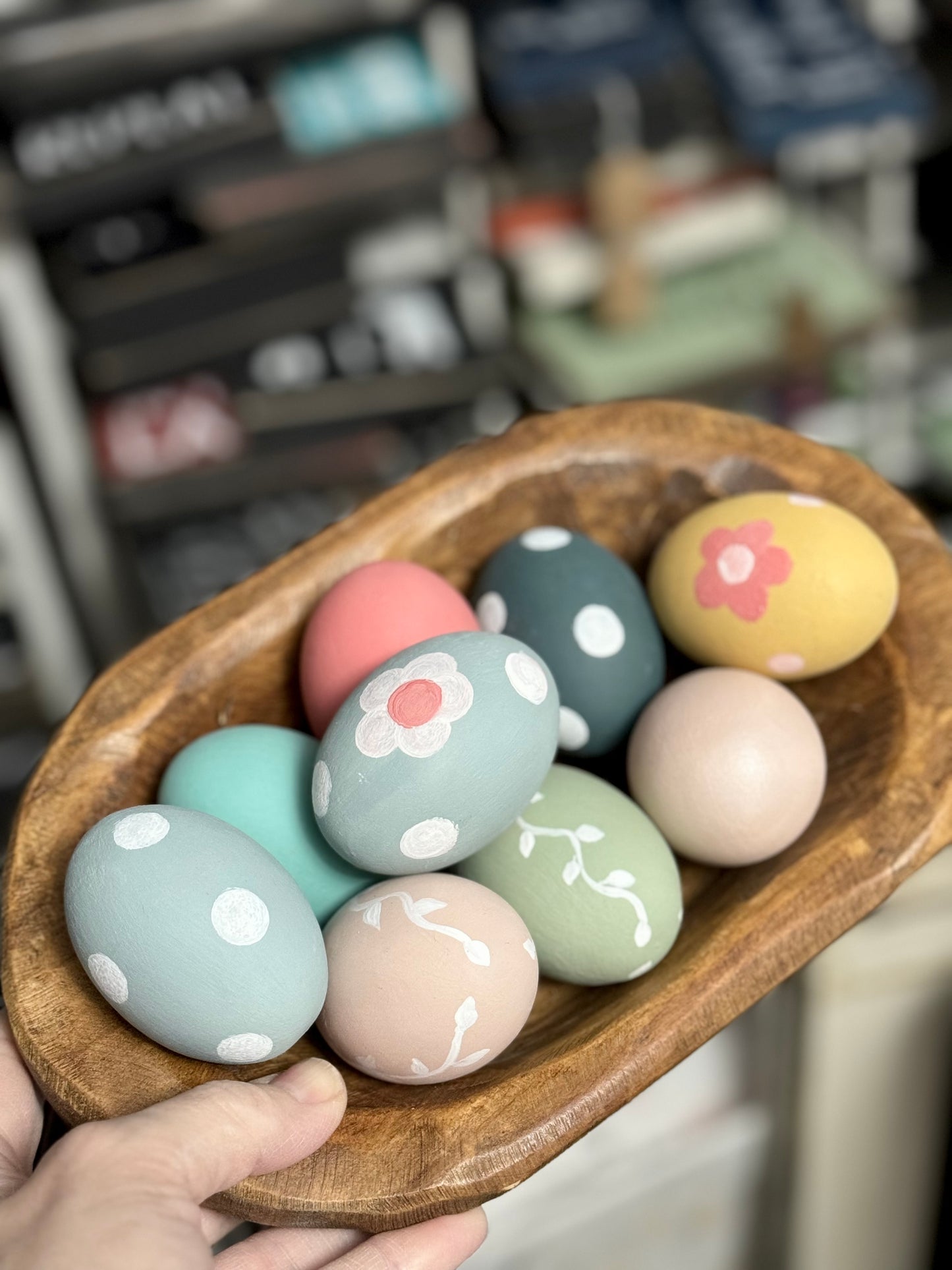 Hand-Painted Wooden Easter Eggs – Unique Spring Decor, Tiered Tray & Easter Basket Filler