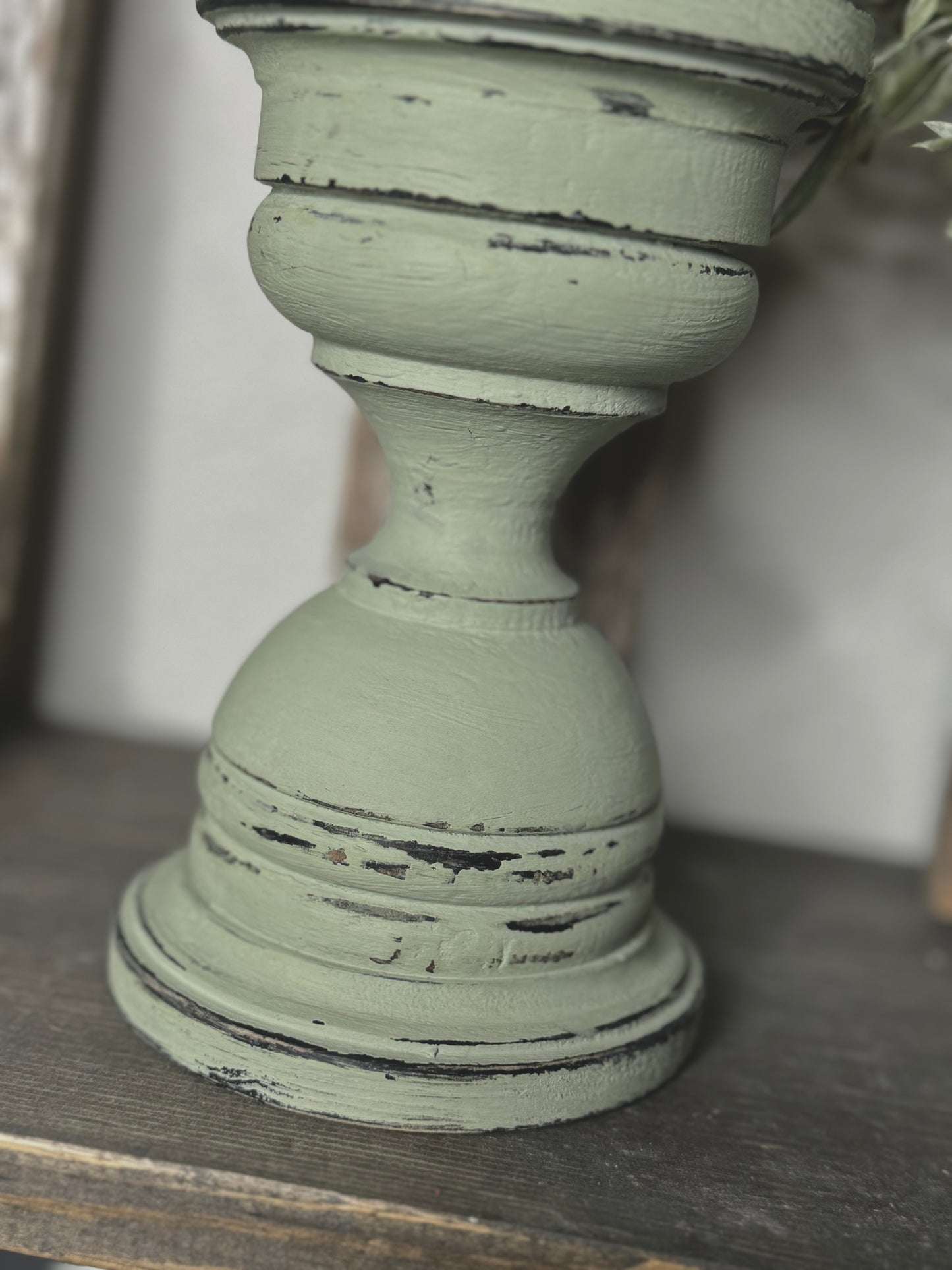 HANDMADE REPURPOSED WOOD CANDLE HOLDER  – UPCYCLED BED POST, TABLE LEG OR BANNISTER, DISTRESSED FINISH - INCLUDES HYMNAL WRAPPED PILLAR CANDLE