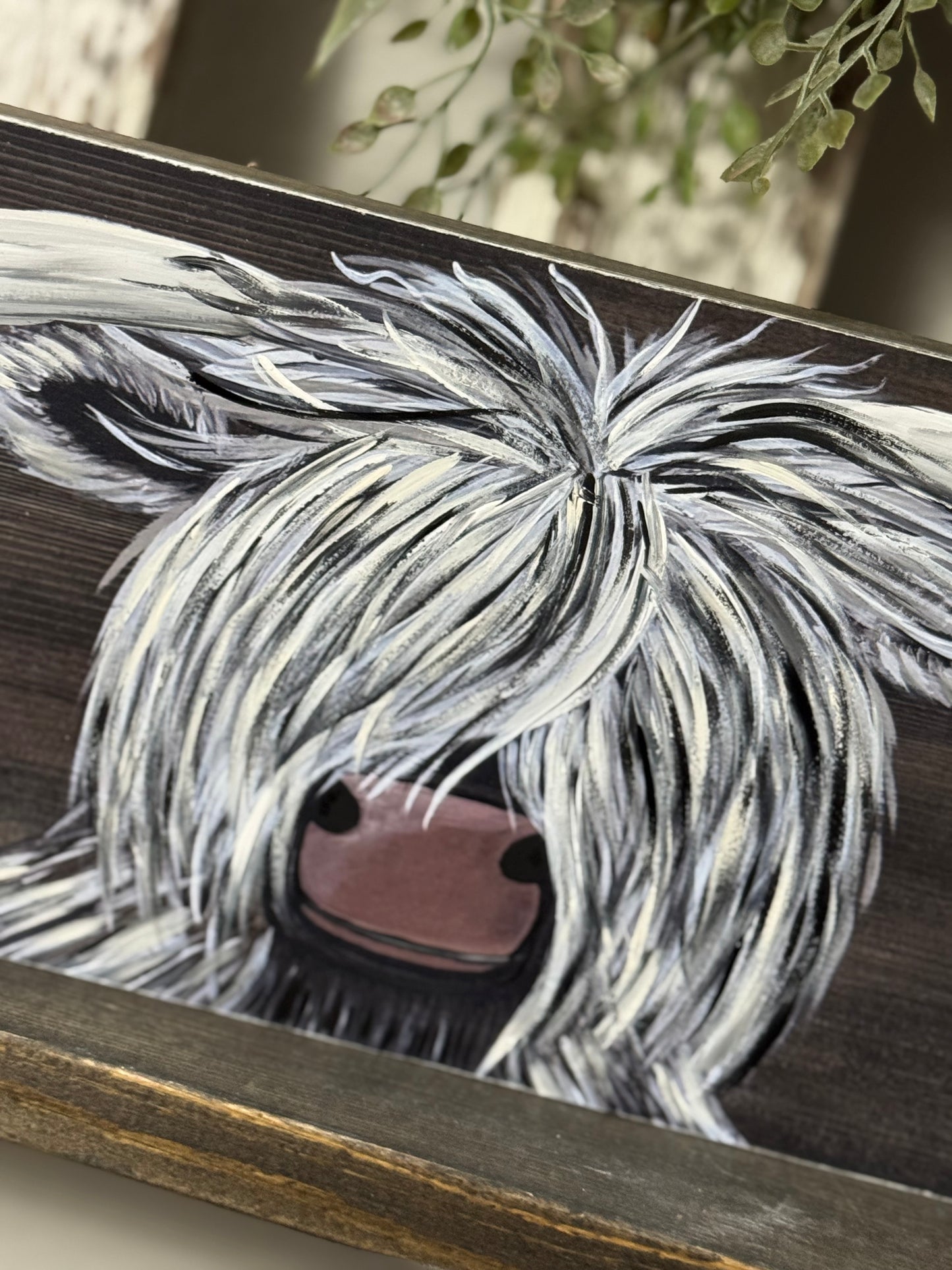 HIGHLANDER COW PRINT WITH HAND PAINTED EMBELLISHMENTS - WOOD SIGN