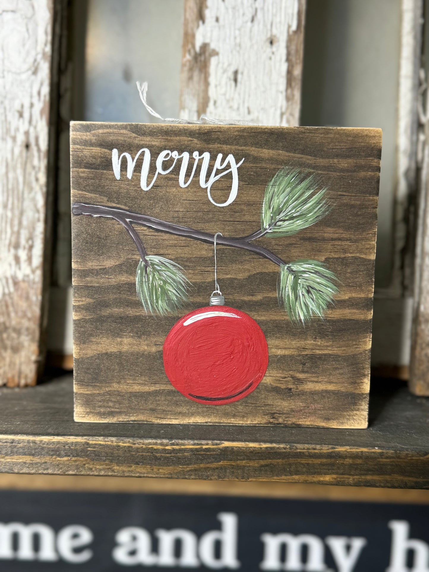 CHRISTMAS ORNAMENT MERRY /AUTUMN LEAVES AND PUMPKINS PLEASE - WOOD SIGN