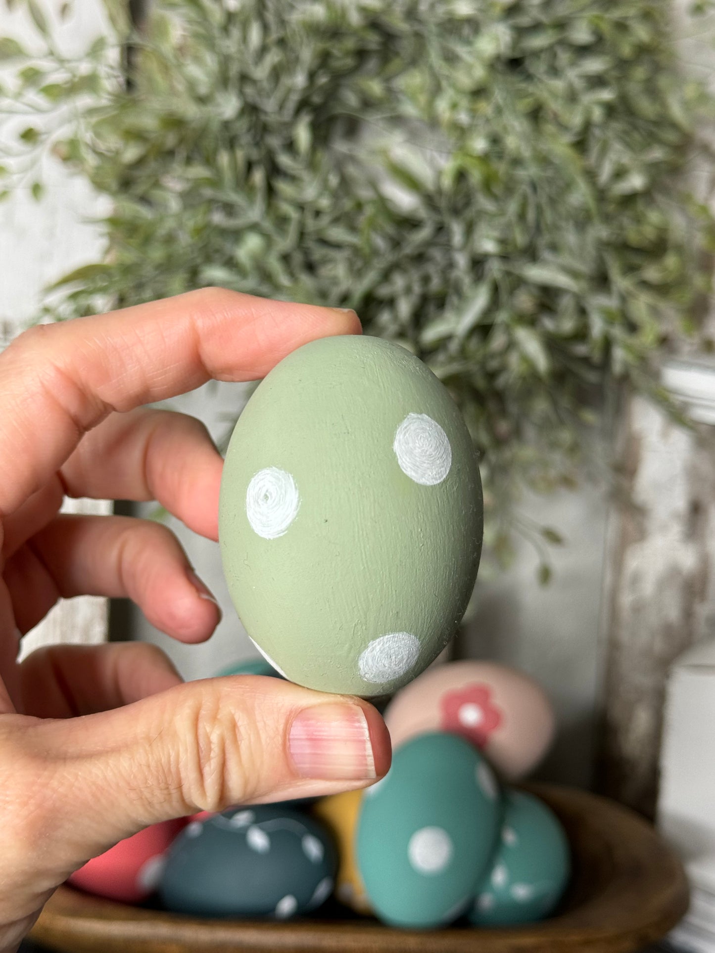 Hand-Painted Wooden Easter Eggs – Unique Spring Decor, Tiered Tray & Easter Basket Filler