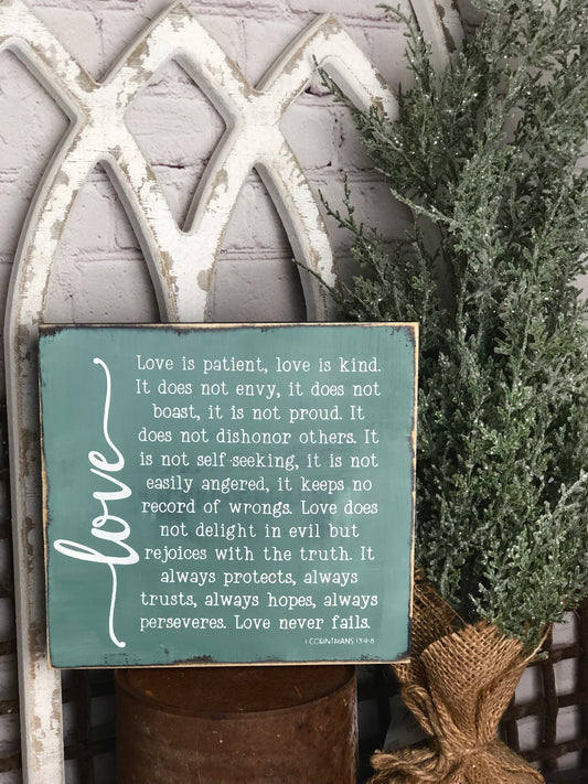 LOVE IS PATIENT, LOVE IS KIND WOOD SIGN