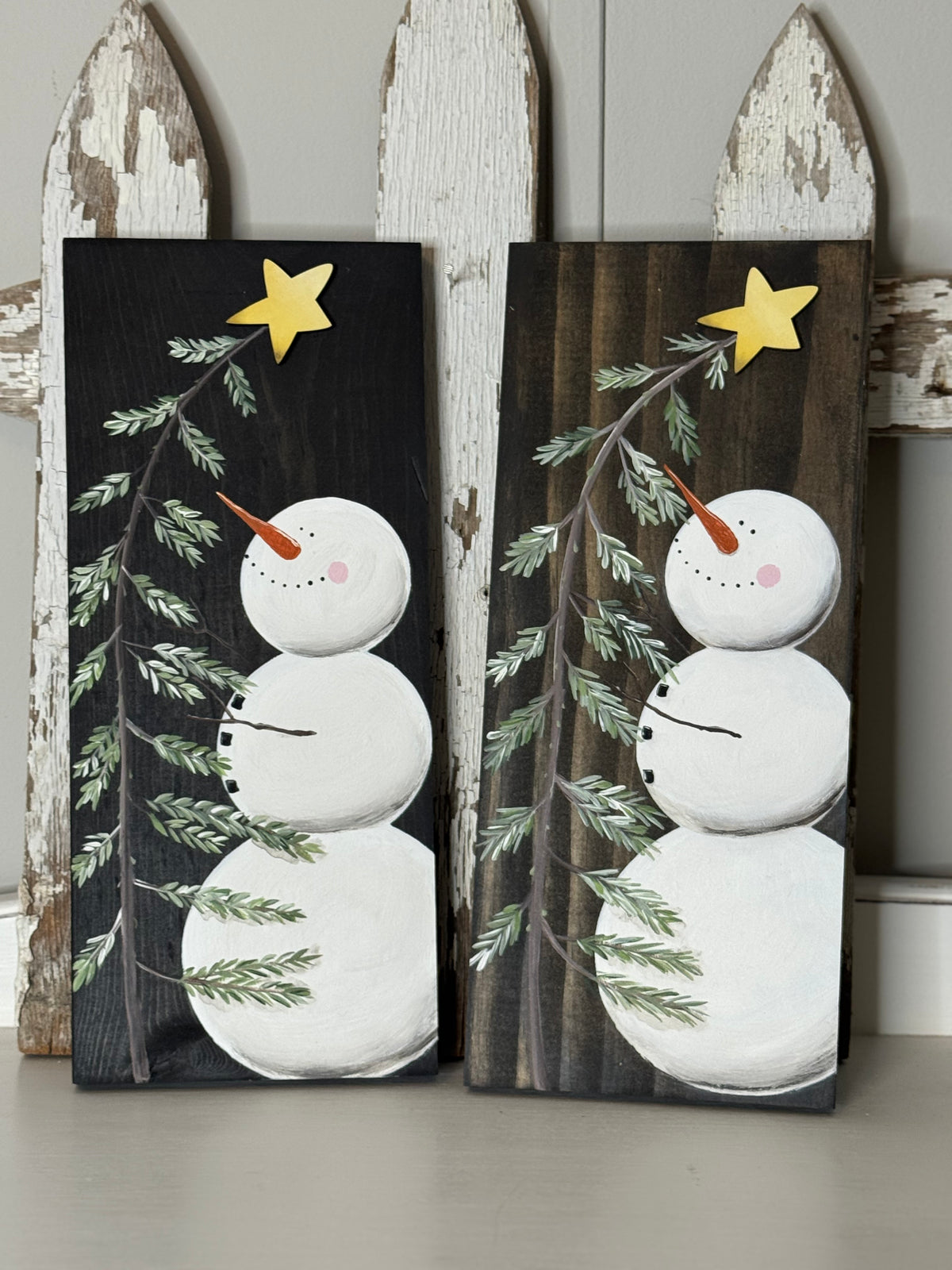 HAND PAINTED SNOWMAN AND TREE WITH 3D STAR ⭐️