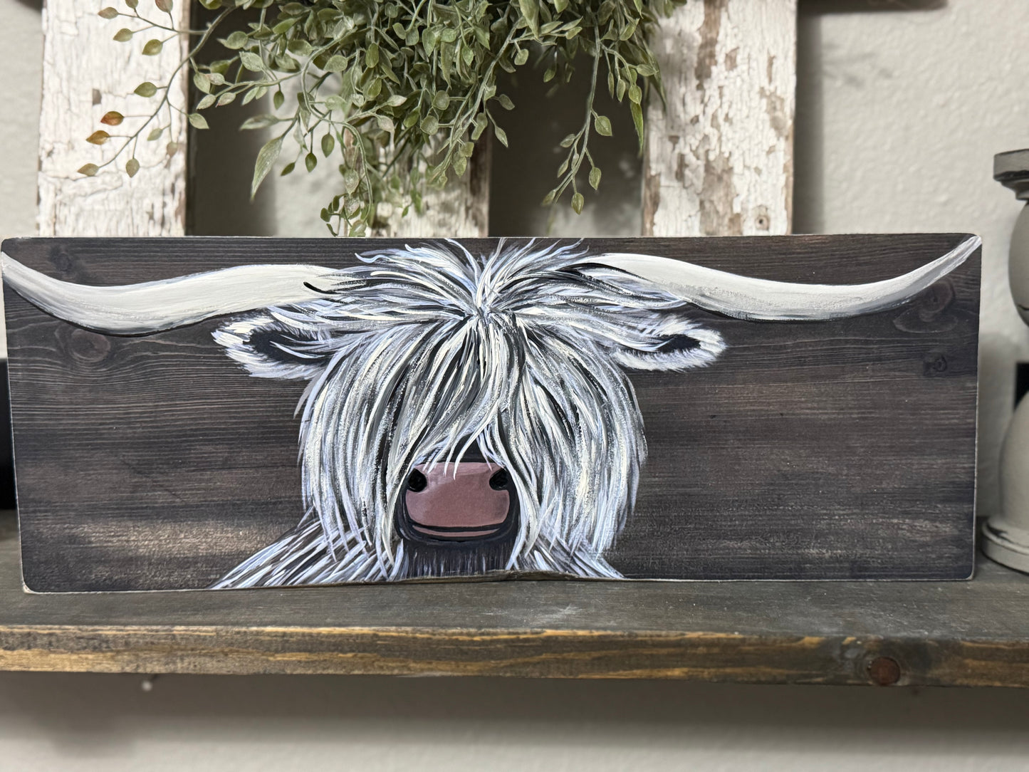 HIGHLANDER COW PRINT WITH HAND PAINTED EMBELLISHMENTS - WOOD SIGN