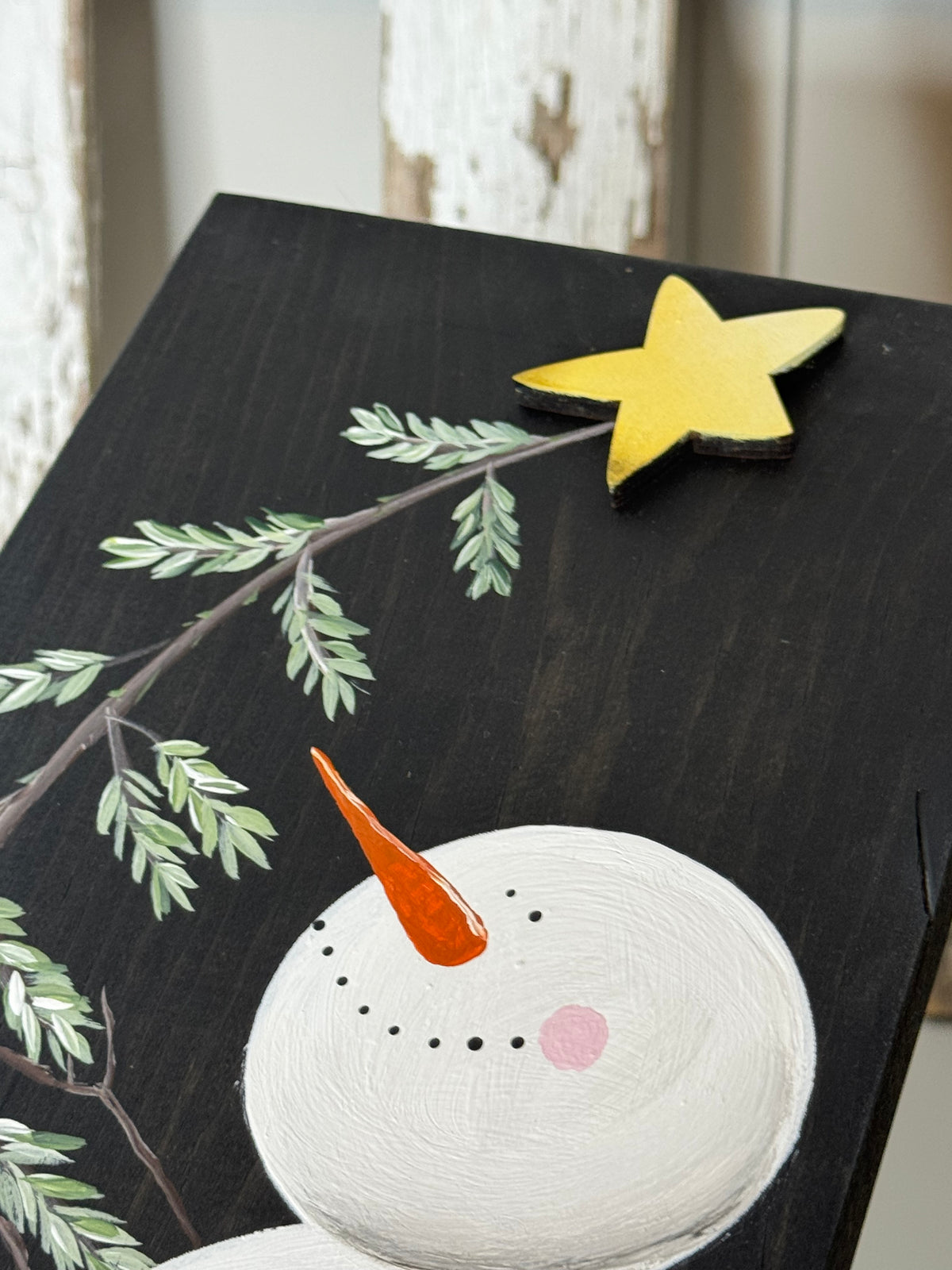 HAND PAINTED SNOWMAN AND TREE WITH 3D STAR ⭐️