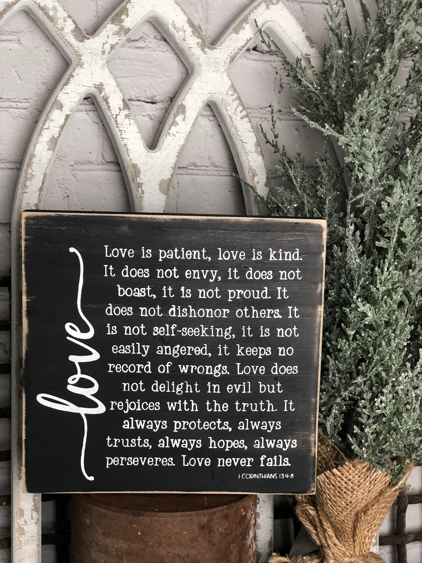 LOVE IS PATIENT, LOVE IS KIND WOOD SIGN