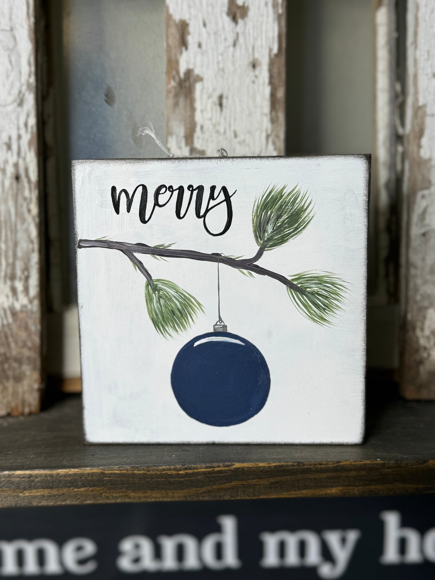 CHRISTMAS ORNAMENT MERRY /AUTUMN LEAVES AND PUMPKINS PLEASE - WOOD SIGN