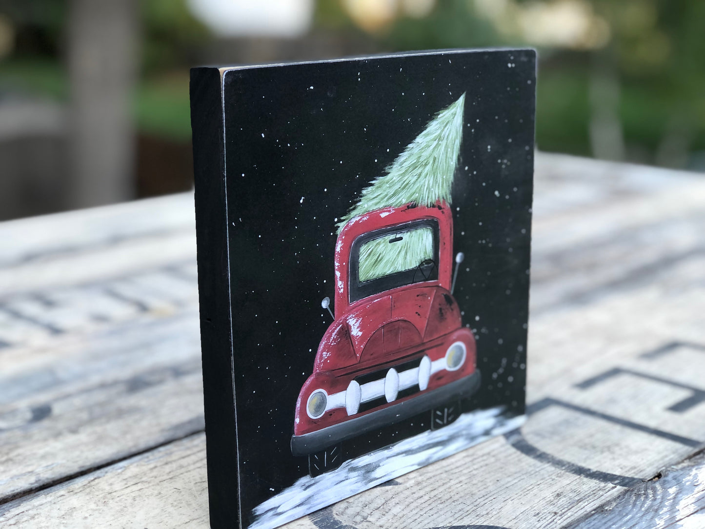 TRUCK -7.25 IN. RED TRUCK WITH CHRISTMAS TREE PRINT - DECOR