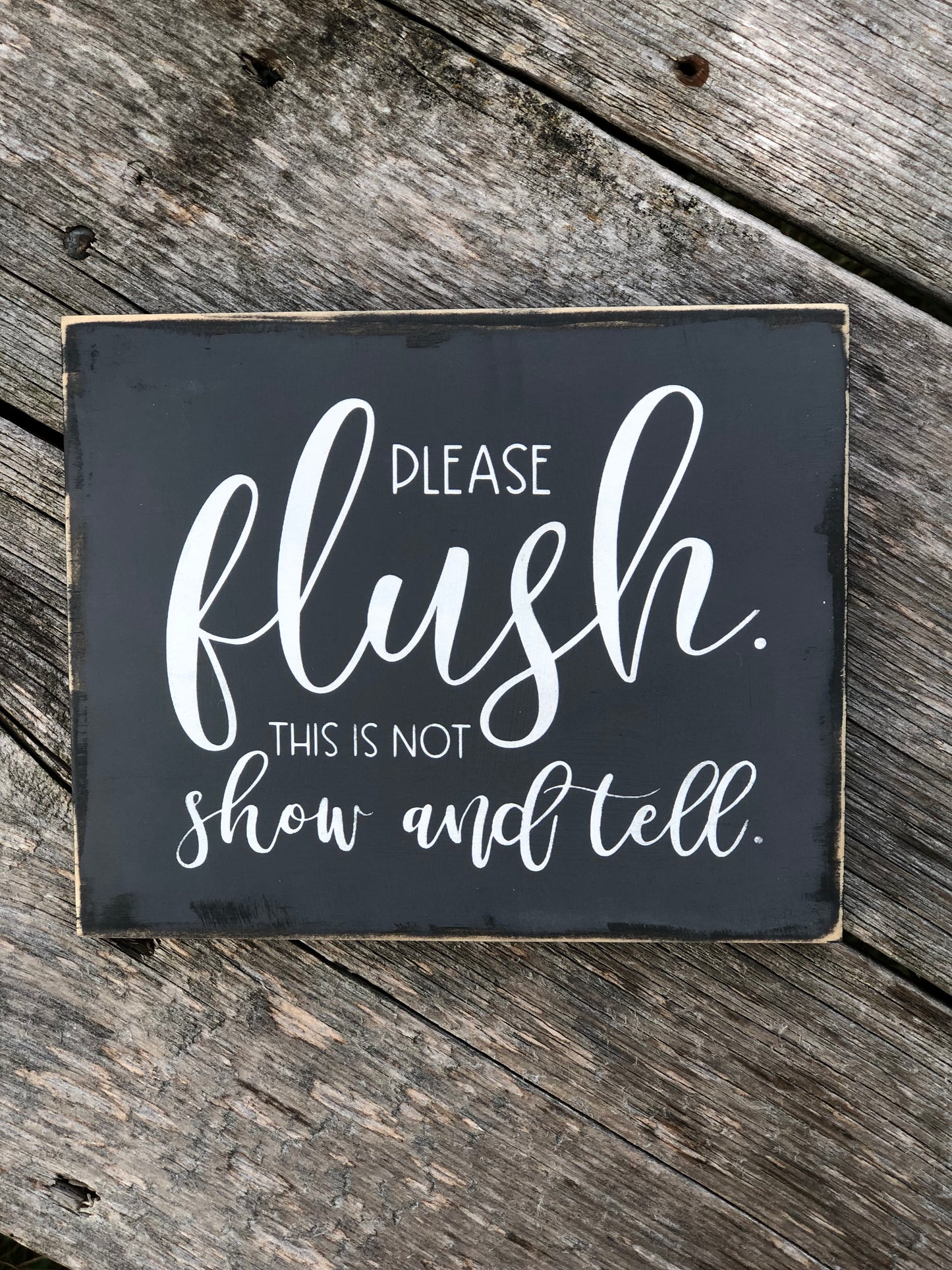 PLEASE FLUSH THIS IS NOT SHOW AND TELL WOOD SIGN