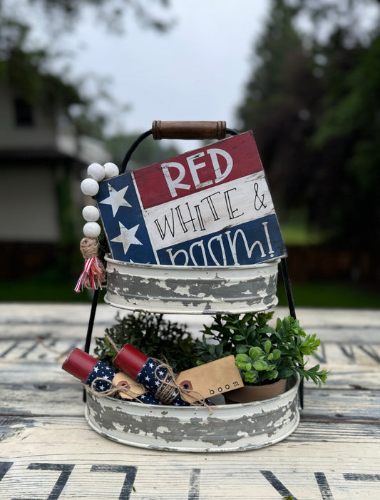 RED WHITE AND BOOM WOOD SIGN