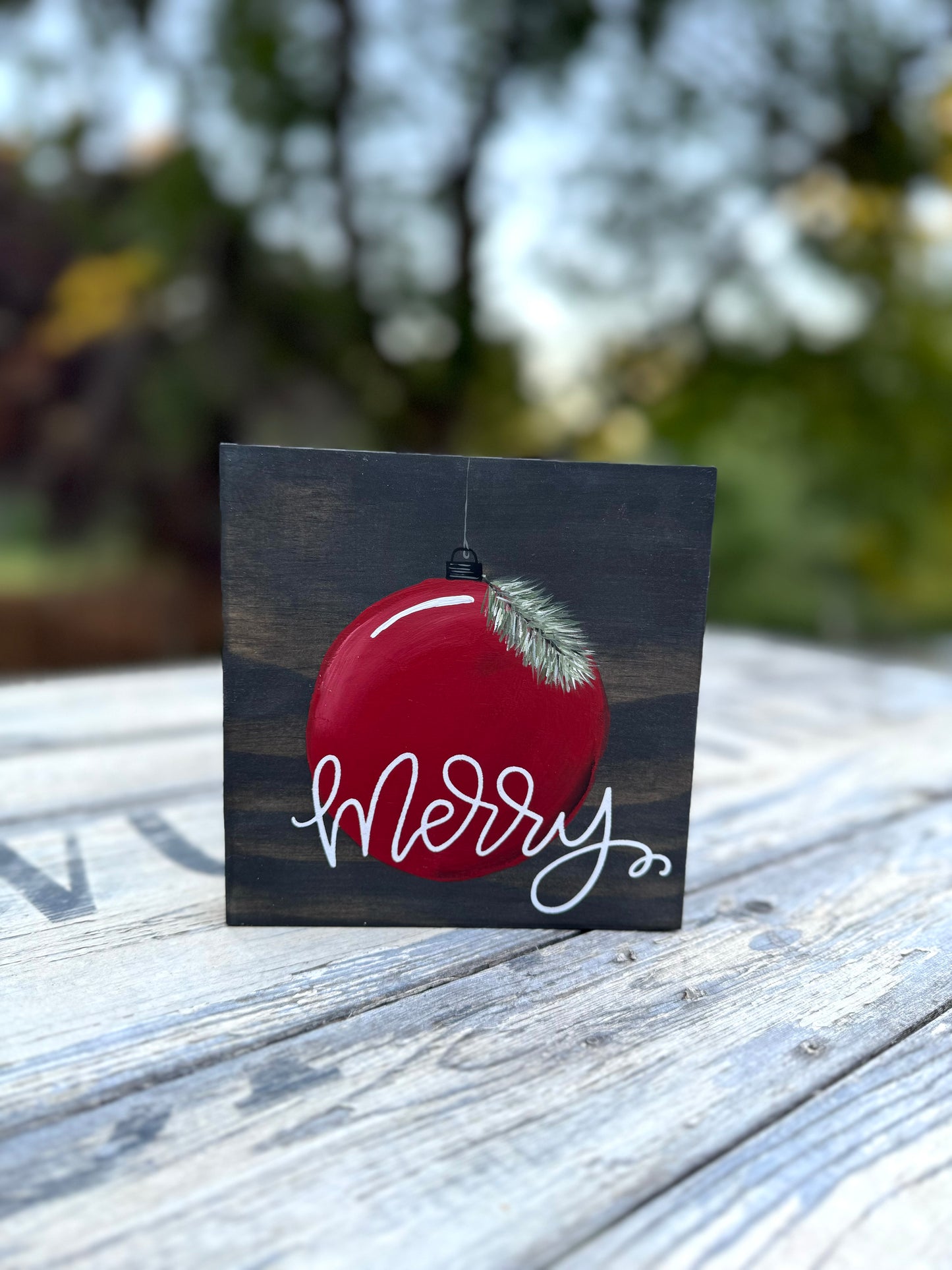CHRISTMAS ORNAMENT MERRY /AUTUMN LEAVES AND PUMPKINS PLEASE - WOOD SIGN