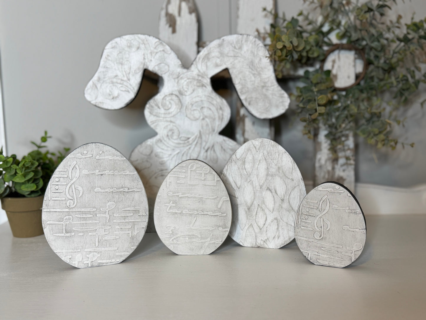 Hand-Painted Wooden Standing Easter Eggs – Unique Spring Decor, Tiered Tray & Easter Basket Filler