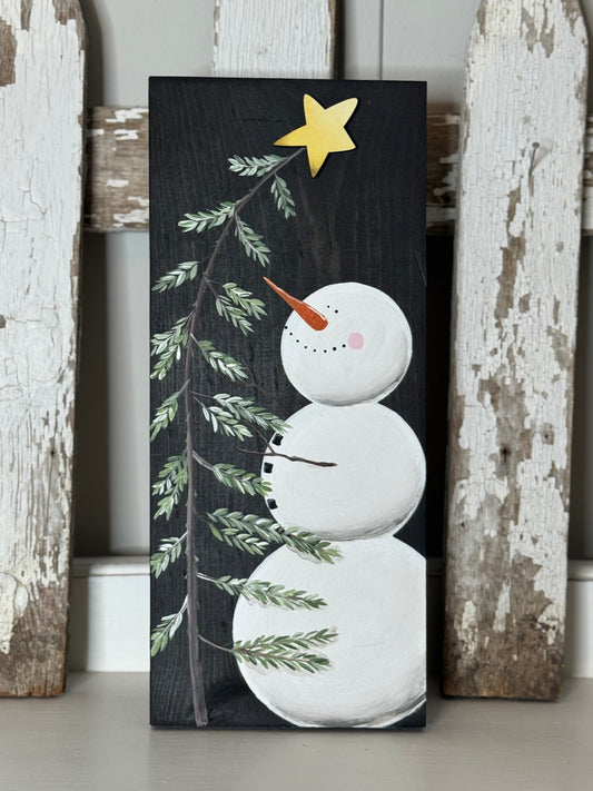 HAND PAINTED SNOWMAN AND TREE WITH 3D STAR ⭐️