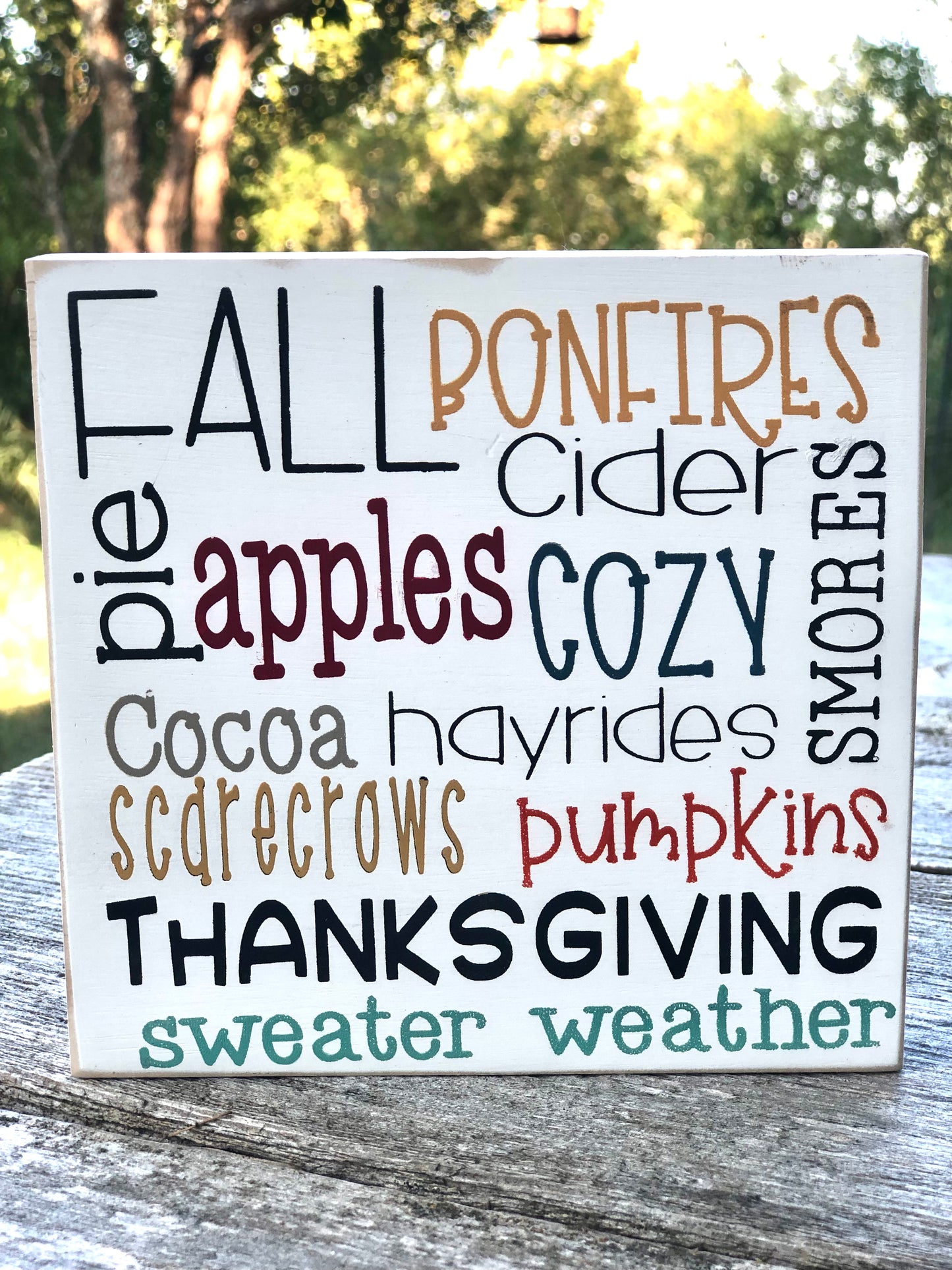 FALL BUCKET LIST/RED ORNAMENT ON PINE BRANCH - WOOD SIGN