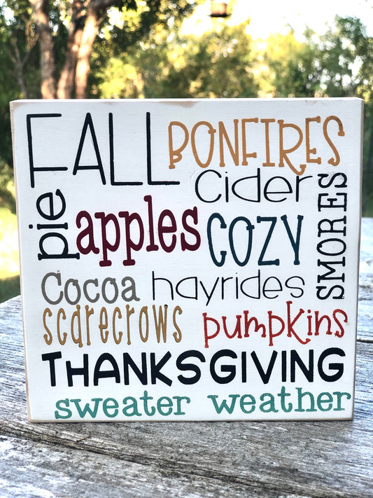 FALL BUCKET LIST/RED ORNAMENT ON PINE BRANCH - WOOD SIGN
