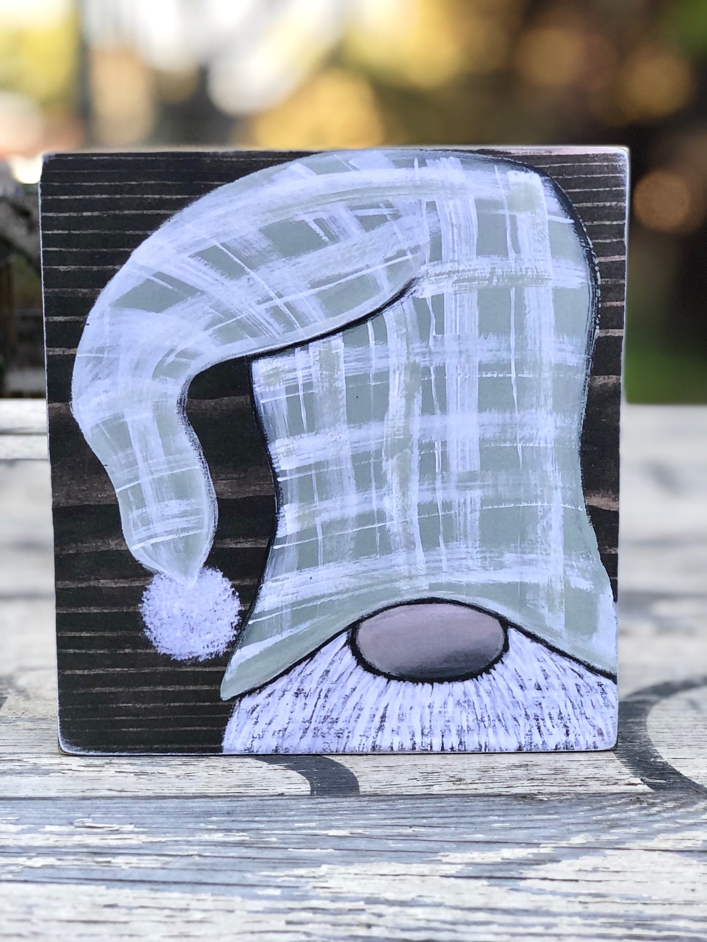 GNOME PRINT- GREEN PLAID HAT GNOME