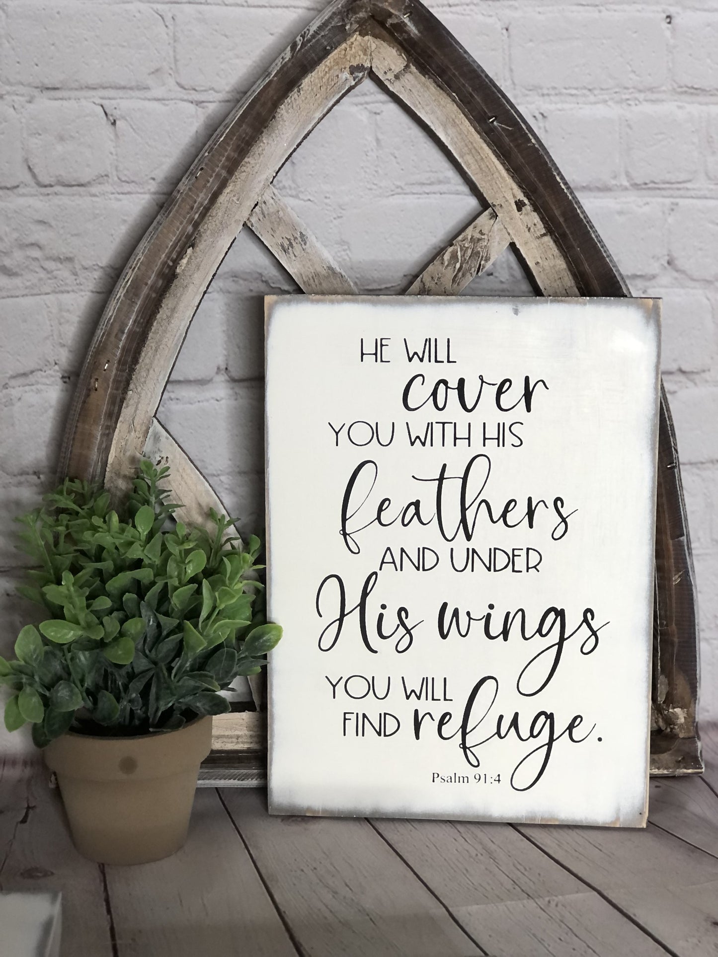 HE WILL COVER YOU WITH HIS FEATHERS - WOOD SIGN