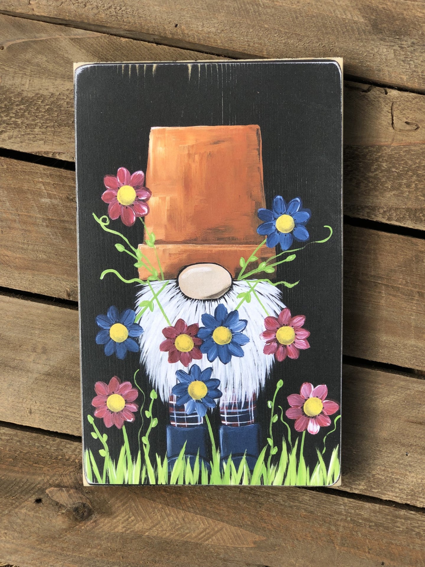 GNOME PRINT- RED AND BLUE FLORAL POT HEAD