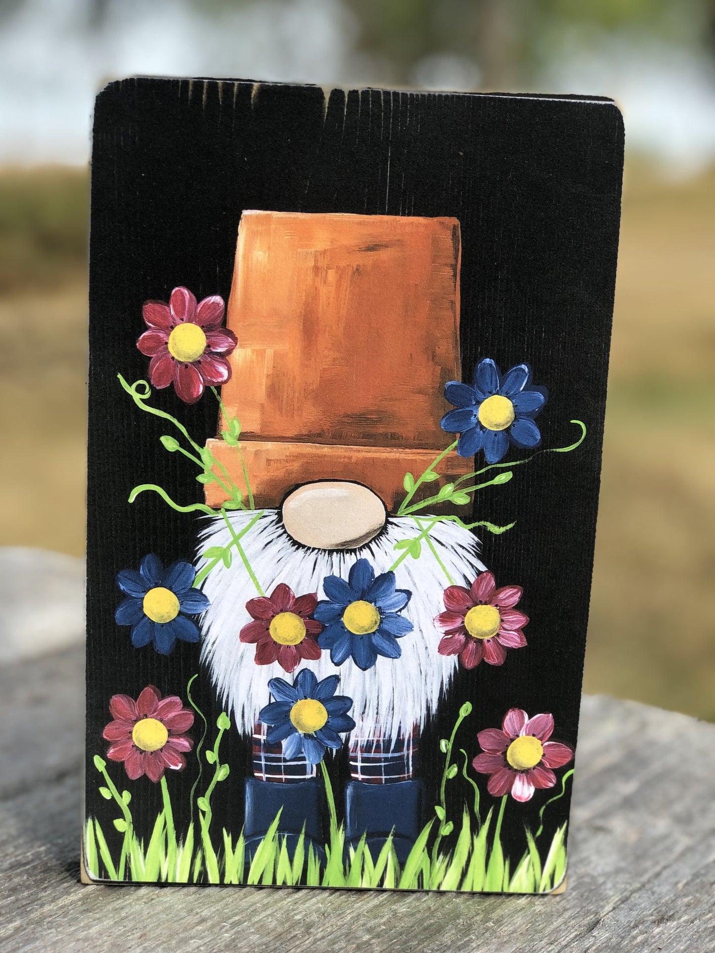 GNOME PRINT- RED AND BLUE FLORAL POT HEAD